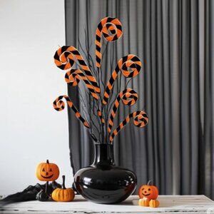 Black & Orange Velvet Whimsy Curl Spray Halloween Arrangement Decoration